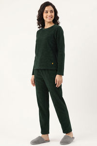 Zivame Velour Knit Poly Winter Loungewear Set - Dark Green — thumbnail 4